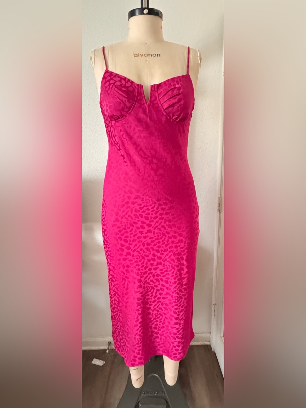 NWT WAYF Pink Leopard Jacquard Bustier Midi Slip Dress | Underwire | Size Medium